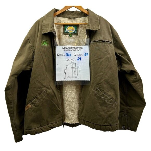 Cabelas Jacket Men 2XLarge Brown Sherpa Lined Cotton Collar Full Zip Heavy Work - Picture 4 of 13